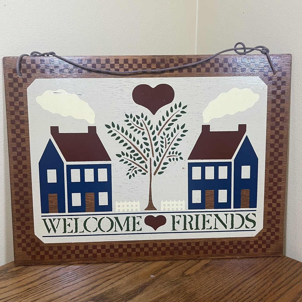 Vintage 1960's YORKRAFT INC. WOODEN WELCOME FRIENDS SIGN Cottagecore Grandmacore